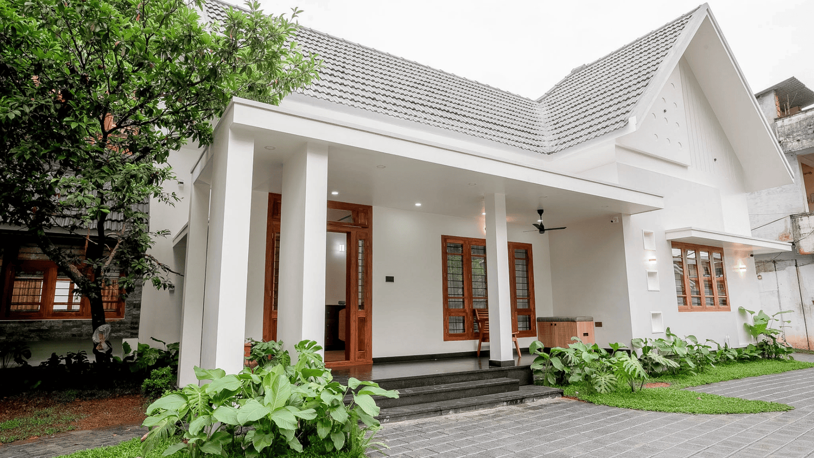 Modular kitchen with island in a Kottayam villa